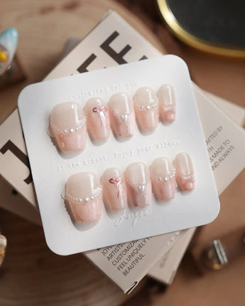 Pillow Talk nails in short coffin — Pearl Satin Pink, Lace
