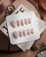 Pillow Talk nails in short oval — Pearl Satin Pink, Lace