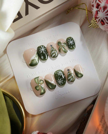 Pine Dream nails — Winter Christmas Green, 3D by Joyee Nails
