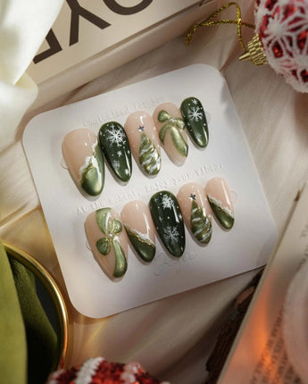 Pine Dream nails — Winter Christmas Green, 3D by Joyee Nails