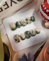 Pine Dream nails in extra short squoval — Winter Christmas Green, 3D