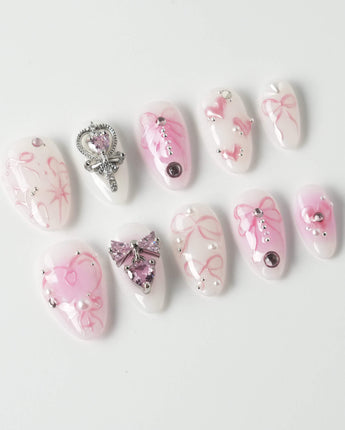 Pink Bows - Joyeenails - XM028 - XS / Extra Short Almond