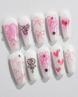 Pink Bows - Joyeenails - XM028 - XS / Long Coffin