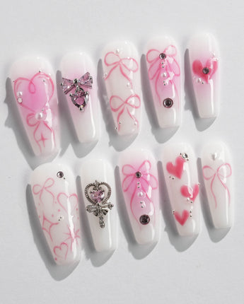 Pink Bows - Joyeenails - XM028 - XS / Long Coffin