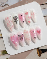 Pink Bows - Joyeenails - XM028 - XS / Medium Almond
