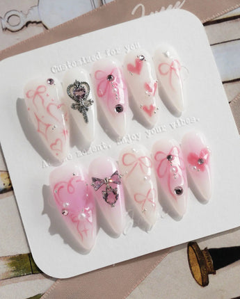 Pink Bows - Joyeenails - XM028 - XS / Medium Almond