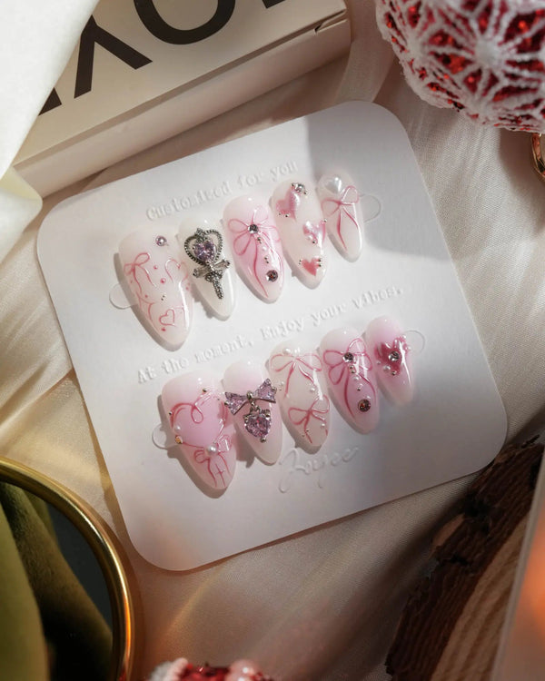 Pink Bows - Joyeenails - XM028 - XS / Short Almond