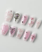 Pink Bows - Joyeenails - XM028 - XS / Short Coffin
