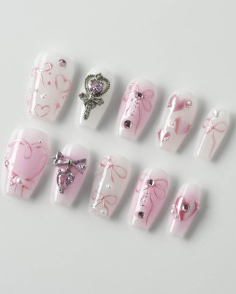 Pink Bows - Joyeenails - XM028 - XS / Short Coffin
