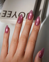 Pink Cat Eye Press On Nails – Handmade Magnetic Velvet – 6 Nude to Rose Shades press on nails, handmade custom nails by Joyeenails