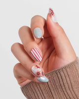 Pink Grapefruit extra short almond nails with icy blue citrus slice nail art