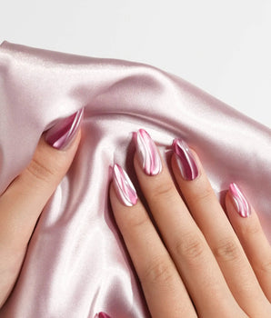 Pink Ribbons press-on nails — Silky Pink & Berry