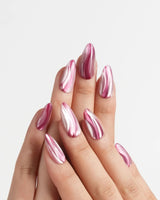 Pink Ribbons nails in medium almond — Silky Pink & Berry