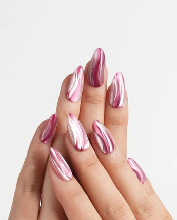 Pink Ribbons nails in medium almond — Silky Pink & Berry