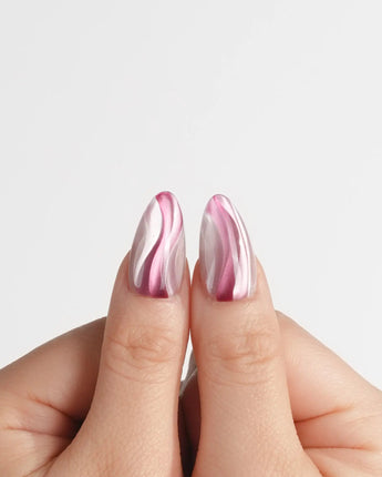 Pink Ribbons nails in medium almond — Silky Pink & Berry