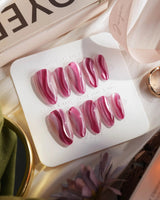 Pink Ribbons nails in medium almond — Silky Pink & Berry