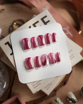 Pink Ribbons nails in extra short coffin — Silky Pink & Berry