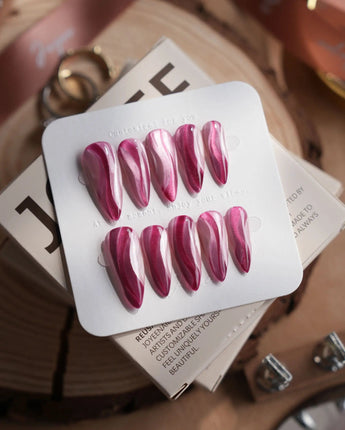 Pink Ribbons nails in medium stiletto — Silky Pink & Berry