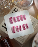 Pink Ribbons nails in short oval — Silky Pink & Berry