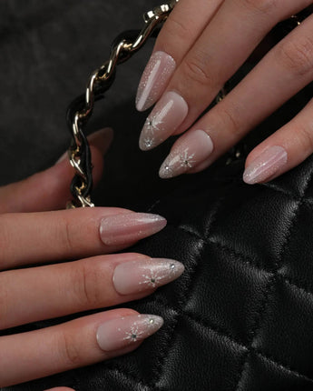 Pink Stardust press-on nails — Pale Pink Jelly, Glitter