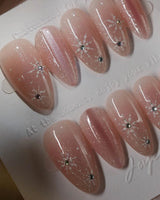 Pink Stardust press-on nails — Pale Pink Jelly, Glitter