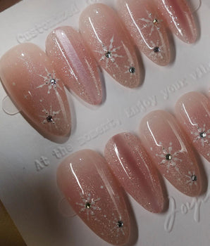 Pink Stardust press-on nails — Pale Pink Jelly, Glitter
