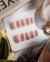 Pink Stardust nails in extra short coffin — Pale Pink Jelly, Glitter
