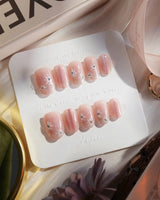 Pink Stardust nails in extra short oval — Pale Pink Jelly, Glitter
