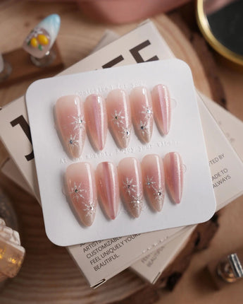 Pink Stardust nails in medium stiletto — Pale Pink Jelly, Glitter