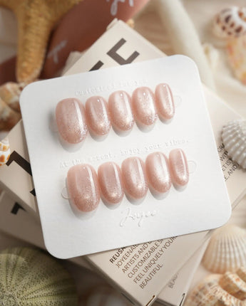 Pink Tulle Short Oval press on nails, handmade custom nails by Joyeenails