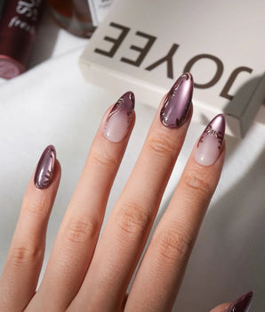 Plum Wine Medium Almond plum press on nails with purple cat eye handmade nail art - image 2