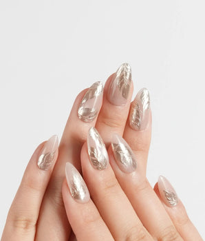 Plume press-on nails — Elegant Nude, Brushed Gold