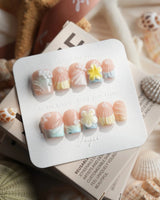 Plumeria - Island Breeze Extra Short Coffin press on nails, handmade custom nails by Joyeenails