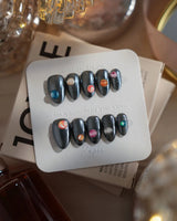 Pocket Universe nails in extra short almond — Starry Silver & Mirror