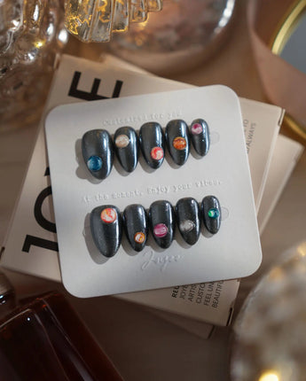 Pocket Universe nails in extra short almond — Starry Silver & Mirror