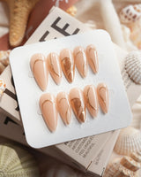 Poetic Glamour Nude Medium Stiletto press on nails, handmade custom nails by Joyeenails