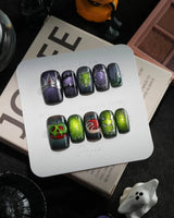Poison Apple handmade press-on nails in short square shape by Joyee Nails