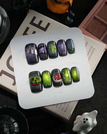 Poison Apple handmade press-on nails in short square shape by Joyee Nails