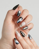 Poison Bloom press-on nails — Black & Gold, Sculpted Marble. handmade nail art by Joyee Nails