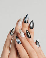 Poison Bloom press-on nail set — Black & Gold, Sculpted Marble. design, hand-painted with real gel polish