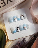 Polar Friends nails in extra short coffin — Icy Blue & Pure