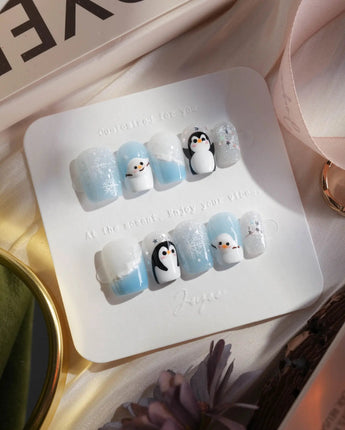 Polar Friends nails in extra short coffin — Icy Blue & Pure