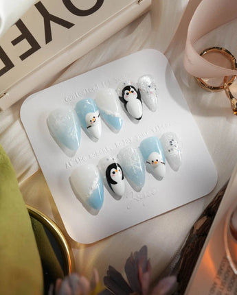 Polar Friends nails in short stiletto — Icy Blue & Pure