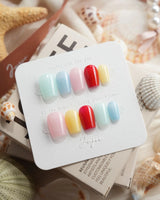 Popsicle color block press-on nails in extra short coffin shape