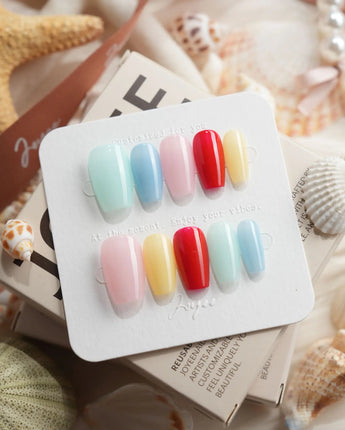 Popsicle color block press-on nails in short coffin shape