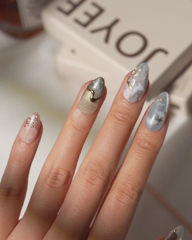 Renaissance fresco press on nails with painted angels, clouds and gold leaf