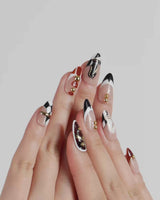 THE GAMBIT press-on nails — Caramel Black & White,