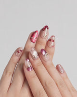 Crystal Berry press-on nails video with red cat-eye cherry details, gold outlines and glossy 3D accents