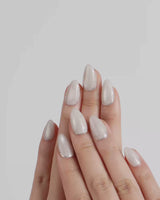 Coco Water press-on nails — Milky Jelly White, Minimalist Silver cat eye French Tips. handmade nail art by Joyee Nails