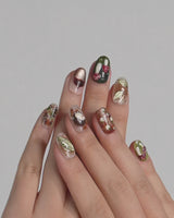 Autumn Tales press-on nails video with 3D hedgehog, mushrooms and autumn forest details